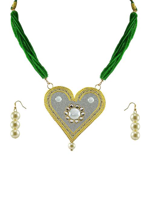 silver & green heart shaped beads necklace and earrings set - 18797903 - Very Small Image - 1