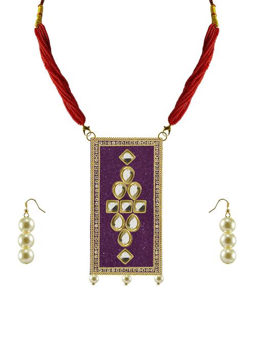 purple rectangular necklace & earrings set - 18798130 - Very Small Image - 1