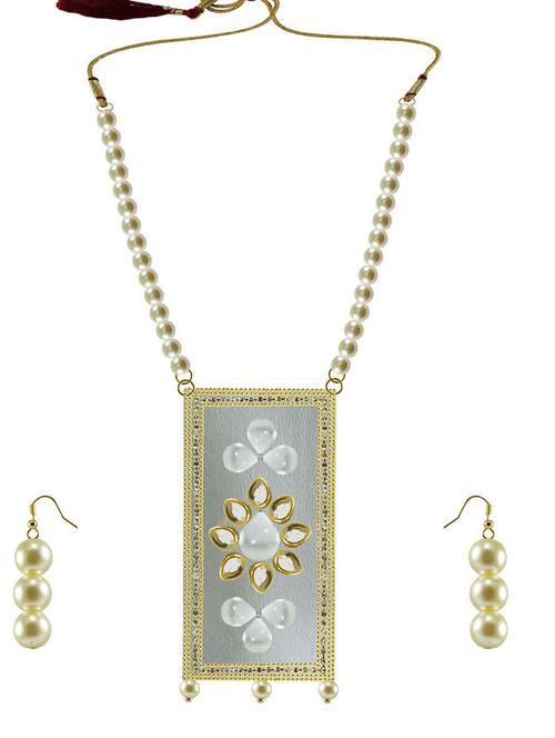 silver rectangular pearl necklace & earrings set - 18798151 - Very Small Image - 1