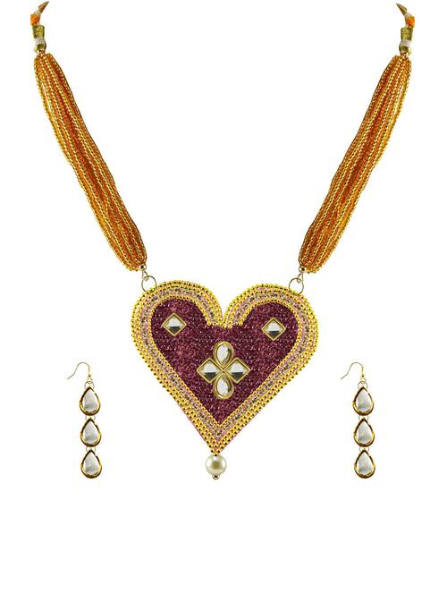wine heart shaped beads necklace & earrings set - 18798226 - Very Small Image - 1