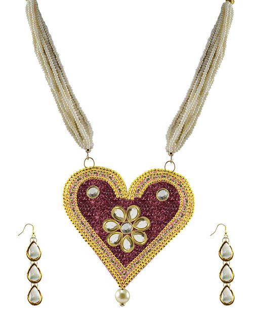 purple heart shaped beads necklace & earrings set - 18798239 - Very Small Image - 1