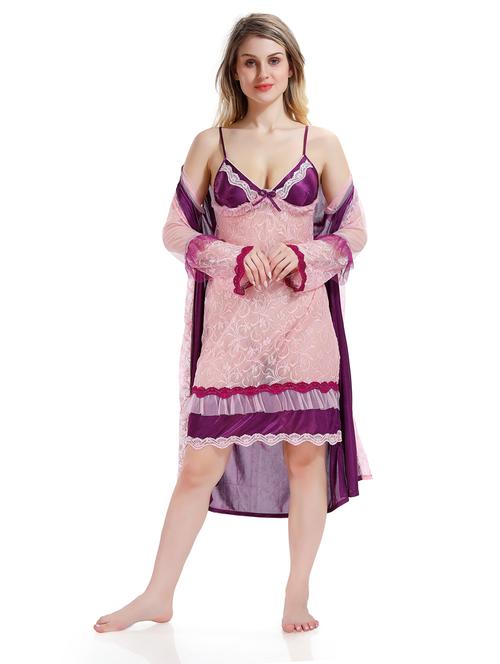 solid sleepwear robe with babydoll set  - 18801281 - Very Small Image - 1