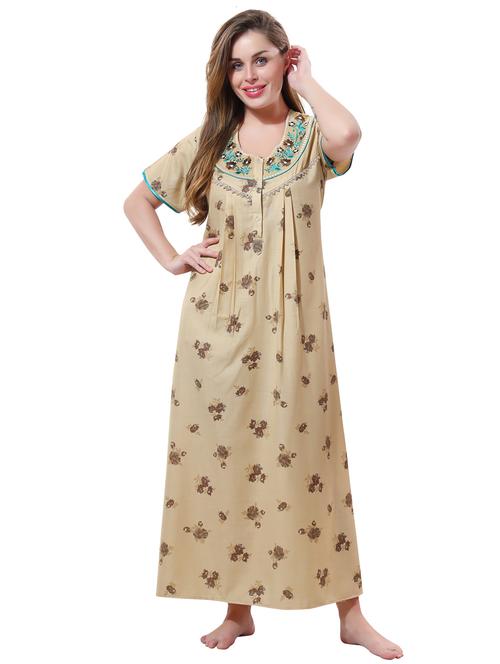 round neck printed nighty  - 18801338 - Very Small Image - 1