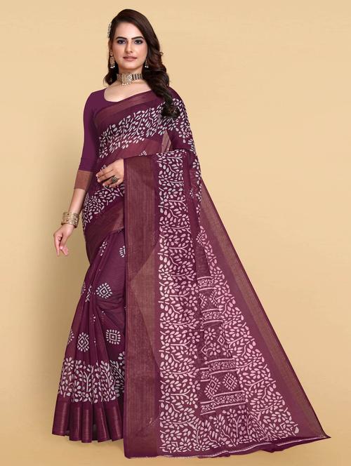 women's batik purple colored saree with blouse - 18801367 - Very Small Image - 1