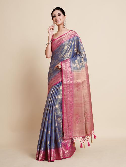 women's floral blue colored saree - 18801409 - Very Small Image - 1