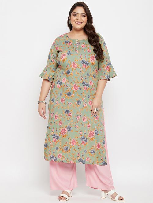 green rayon kurta palazzo  set - 18801548 - Very Small Image - 1