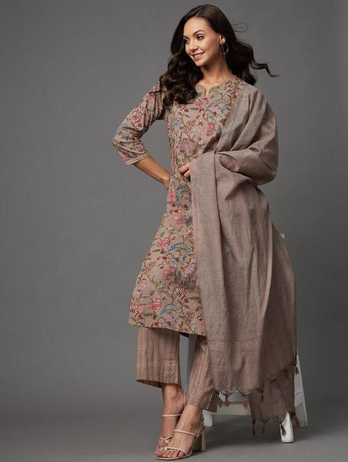 women three quarter sleeve kurta pant with dupatta set - 18801879 - Very Small Image - 1