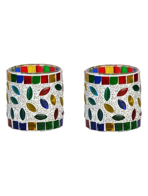 candle & tea light holder decorated with glass chips, colorful lighting effects, pack of 2 - 18802001 - Very Small Image - 1