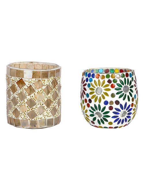 candle & tea light holder decorated with glass chips, colorful lighting effects, pack of 2 - 18802100 - Very Small Image - 1