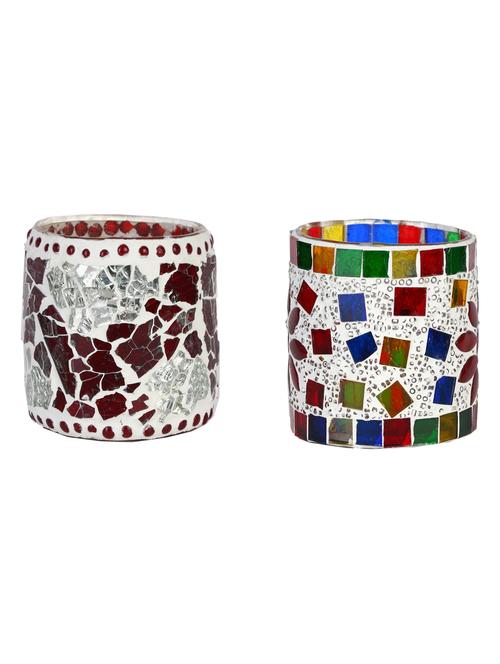 candle & tea light holder decorated with glass chips, colorful lighting effects, pack of 2 - 18802121 - Very Small Image - 1