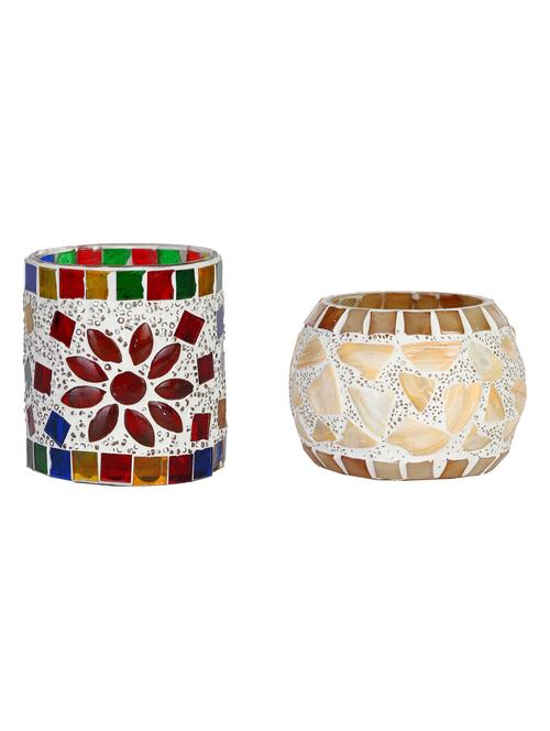 candle & tea light holder decorated with glass chips, colorful lighting effects, pack of 2 - 18802145 - Very Small Image - 1