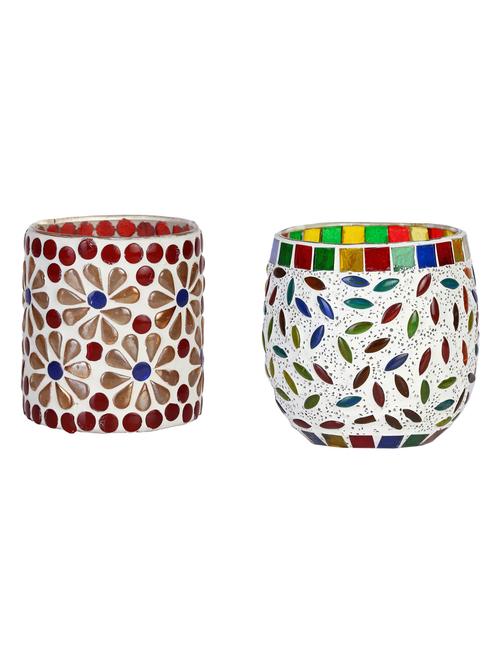 candle & tea light holder decorated with glass chips, colorful lighting effects, pack of 2 - 18802163 - Very Small Image - 1