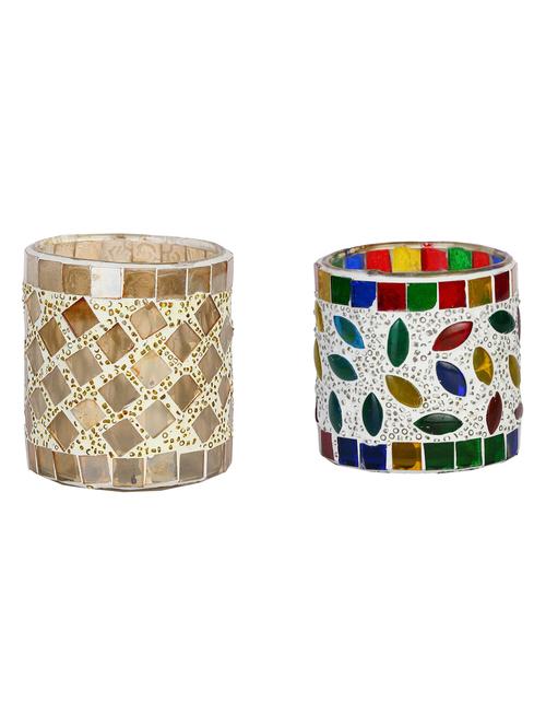candle & tea light holder decorated with glass chips, colorful lighting effects, pack of 2 - 18802166 - Very Small Image - 1