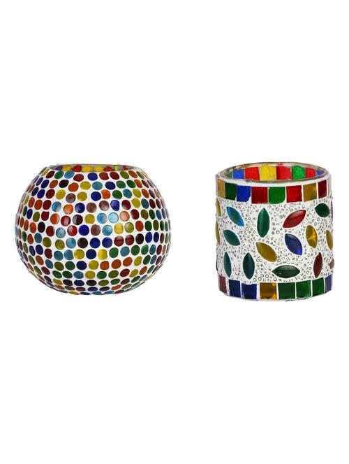 candle & tea light holder decorated with glass chips, colorful lighting effects, pack of 2 - 18802173 - Very Small Image - 1