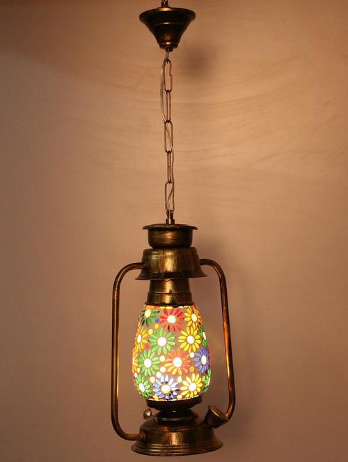 antique pendant hanging lantern lamp light with colorful glass, pack of 2 - 18802232 - Very Small Image - 1