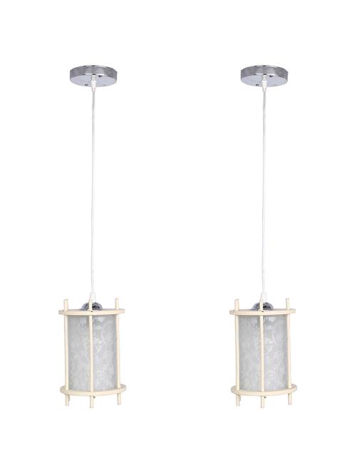 decorative pendant glass ceiling lamp light with stylish wood frame, white & brown pack of 2 lamps - 18802627 - Very Small Image - 1