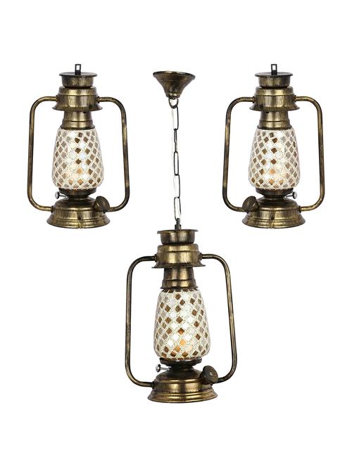 vintage kerosene lantern electricity hanging lamp light, led compatible, gold & clear, pack of 3 lamps - 18802765 - Very Small Image - 1