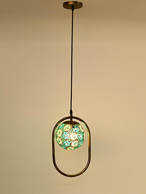 decorative oval type hanging mosaic ceiling light/ lamp with colorful glass shade, pack of 2 lamps - 18802949 - Very Small Image - 1