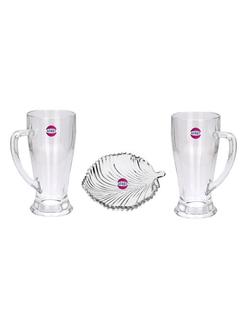 combo of 2 beer glass and 1 snack plate, transparent, glass, pack of 3 -a14 - 18807069 - Very Small Image - 1