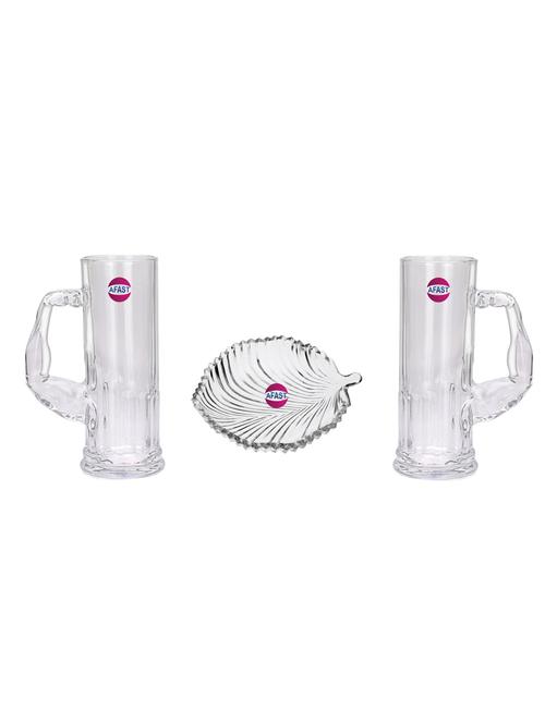 combo of 2 beer glass and 1 snack plate, transparent, glass, pack of 3 -a17 - 18807072 - Very Small Image - 1