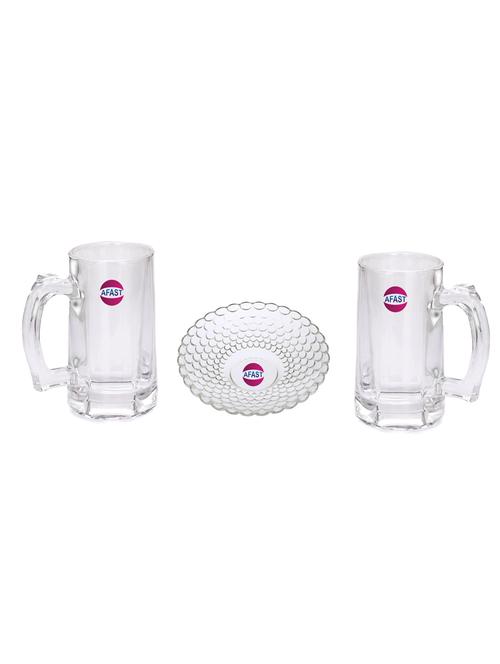 combo of 2 beer glass and 1 snack plate, transparent, glass, pack of 3 -a35 - 18807090 - Very Small Image - 1