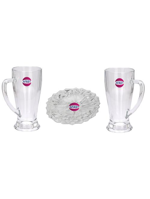 combo of 2 beer glass and 1 snack plate, transparent, glass, pack of 3 -a45 - 18807100 - Very Small Image - 1