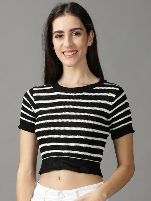 women's crop round neck top - 18824269 - Very Small Image - 1