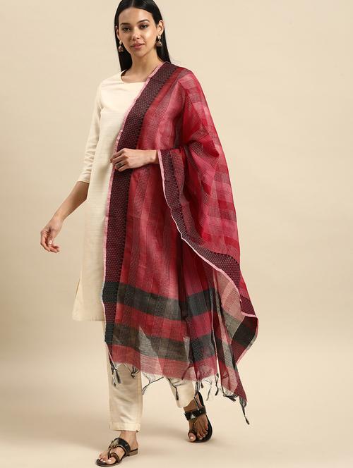 red cotton dupatta - 18824485 - Very Small Image - 1