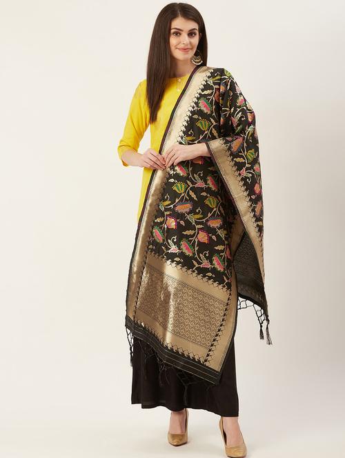 black silk blend dupatta - 18824490 - Very Small Image - 1