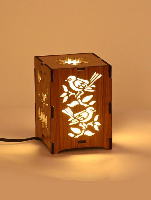 stylish and decorative led table lamp/night lamp show birds in the box for home décor, wood, brown - 18824629 - Very Small Image - 1