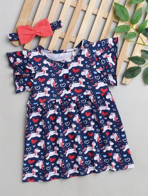 navy blue printed frock - 18825508 - Very Small Image - 1