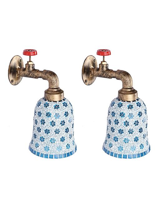 vintage tap wall fitting fixture light with colorful decorative glass shade, e27, metal, glass - 18836121 - Very Small Image - 1