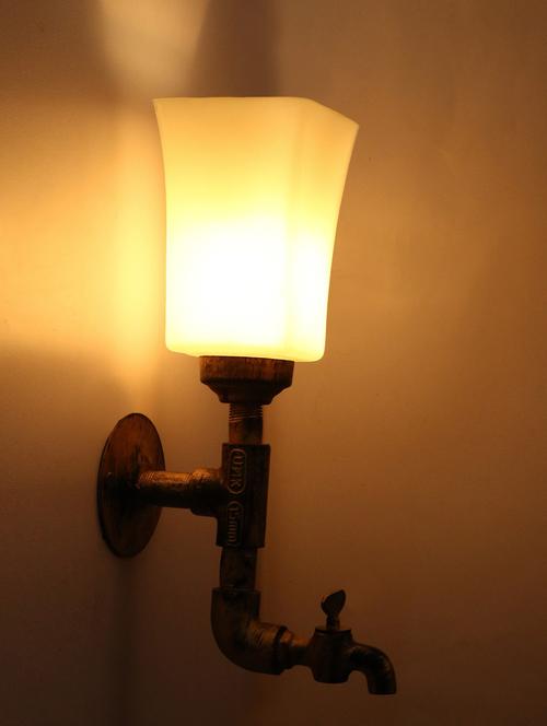 vintage tap wall fitting fixture light with colorful decorative glass shade, e27, metal, glass - 18836135 - Very Small Image - 1