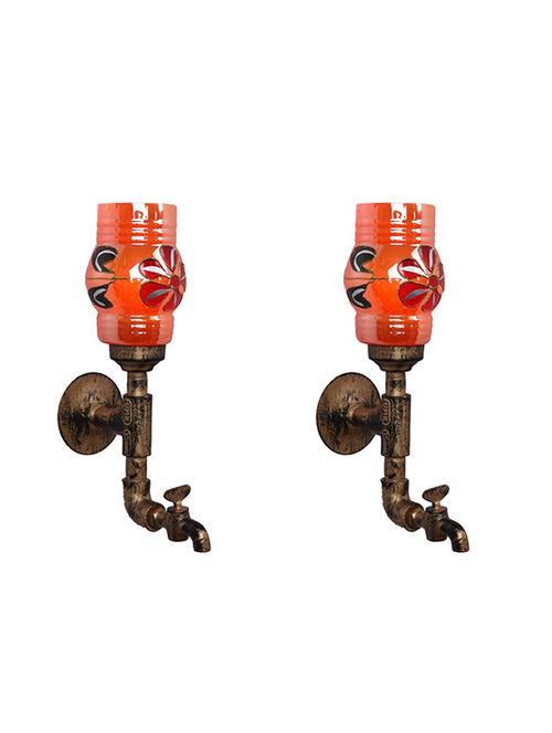 vintage tap wall fitting fixture light with colorful decorative glass shade, e27, metal, glass - 18836151 - Very Small Image - 1