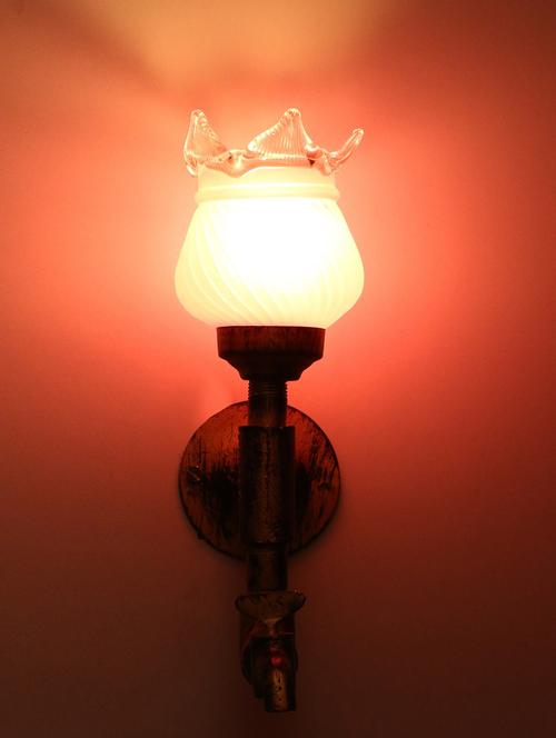 vintage tap wall fitting fixture light with colorful decorative glass shade, e27, metal, glass - 18836162 - Very Small Image - 1