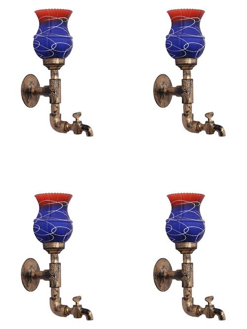 vintage tap wall fitting fixture light with colorful decorative glass shade, e27, metal, glass - 18836170 - Very Small Image - 1