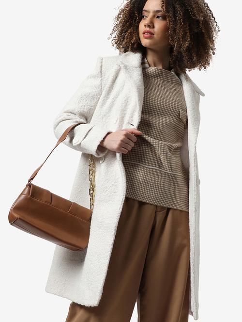 white lapel neck solid trench coat  - 18841507 - Very Small Image - 1