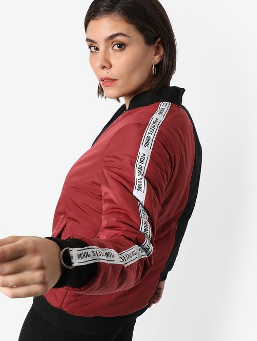 mandarin neck color block bomber  jacket - 18841582 - Very Small Image - 1