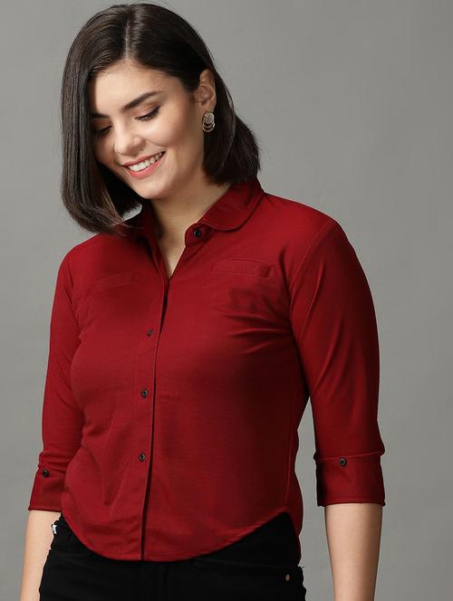 maroon polyester regular shirt - 18843189 - Very Small Image - 1