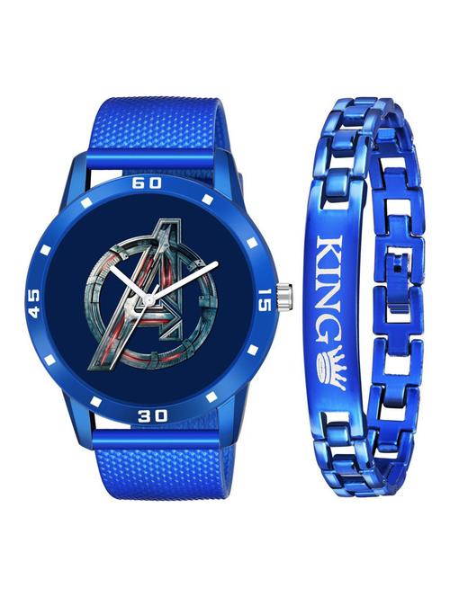stylish blue dial- pu strap & blue king bracelet combo men watch - 18844186 - Very Small Image - 1