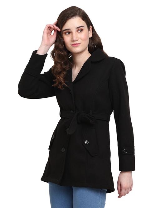 women black solid full sleeve coat - 18844571 - Very Small Image - 1
