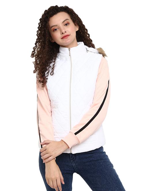 white color block fur jacket - 18844580 - Very Small Image - 1