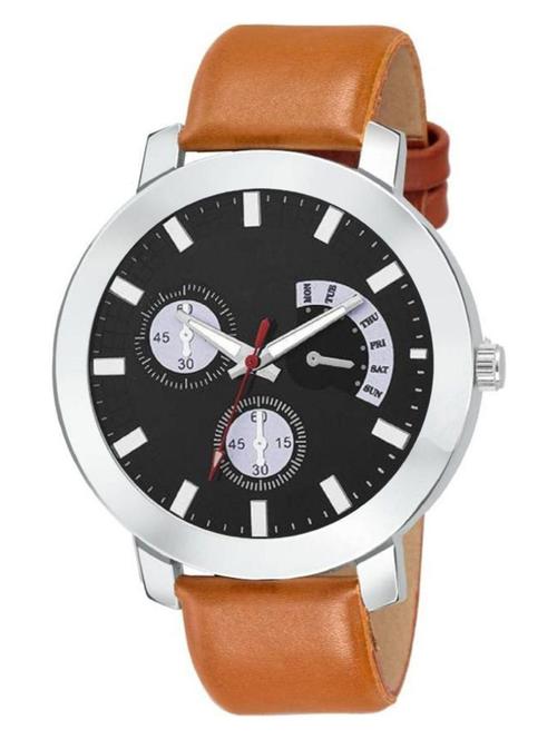 sport black sport ad dial flat silm brown belt analog men wrist watch - 18844636 - Very Small Image - 1