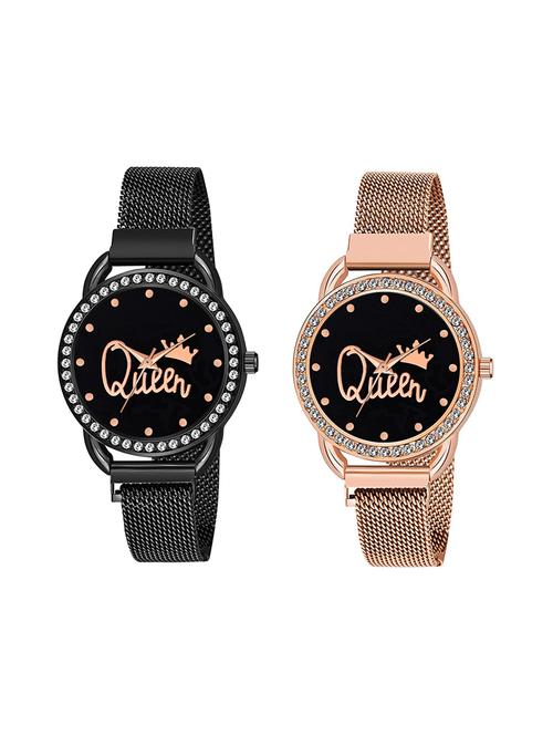 diamond black dial black magnet watch with gift bracelet - 18845568 - Very Small Image - 1