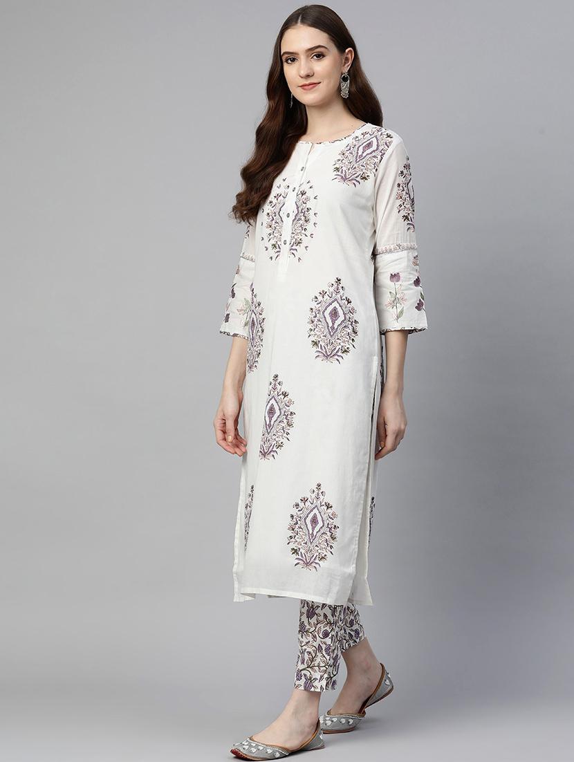 women white printed kurta pant set - 18847897 - Standard Image - 2