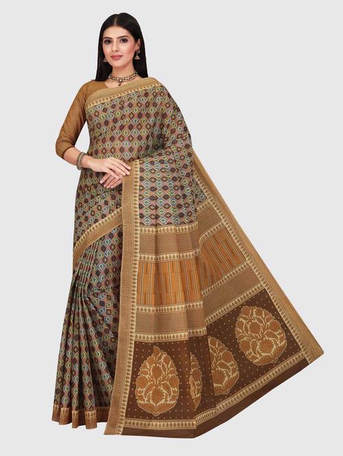 multi colored cotton printed saree with blouse - 18854852 - Very Small Image - 1