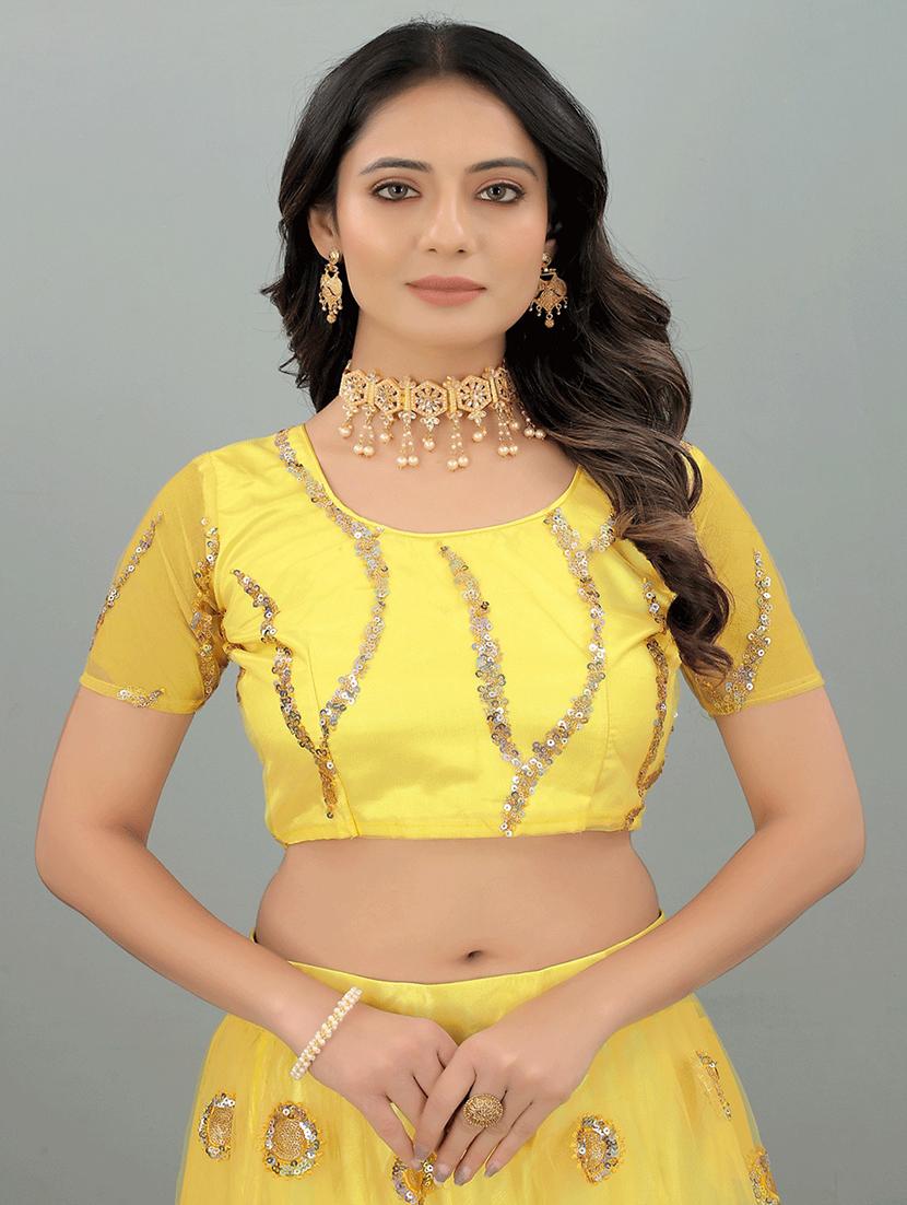yellow net flared lehenga - 18865775 - Zoom Image - 3
