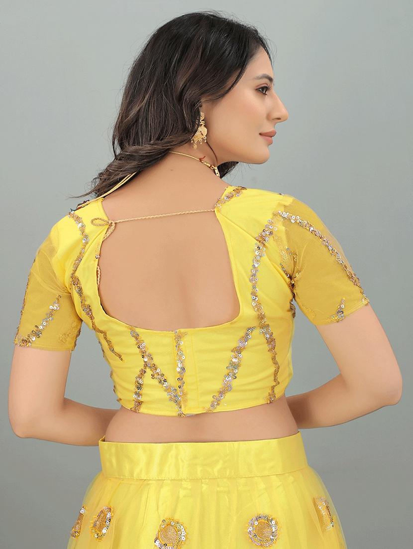 yellow net flared lehenga - 18865775 - Zoom Image - 4