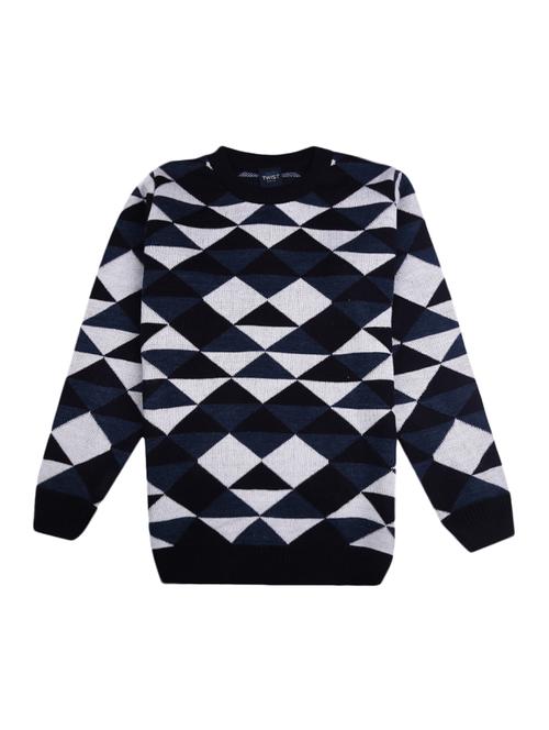 navy blue geometric cotton blend sweater - 18870131 - Very Small Image - 1