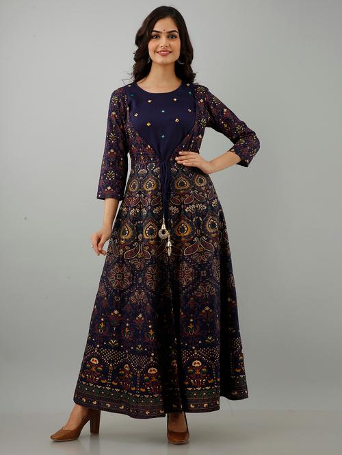 blue rayon anarkali ethnic dress - 18873626 - Very Small Image - 1